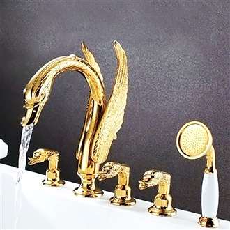 Fontana Swan Neck Gold Finish Waterfall Bathtub Faucet