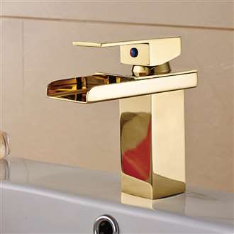 Single Lever Waterfall Gold Bathroom Sink Faucet