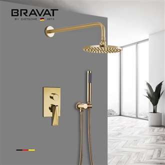 Bravat Brushed Gold Wall Mounted Shower Set With Valve Mixer 3-Way Concealed