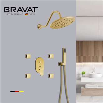 Bravat Shower Set With Valve Mixer 3-Way Concealed Wall Mounted In Brushed Gold