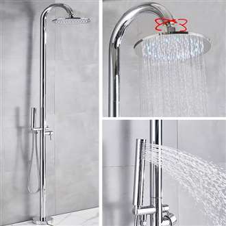 Fontana Dijon Floor Standing Outdoor Shower Faucet Set with Rotatable Rainfall Shower Head in Chrome Finish