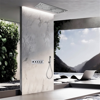 Vicenza Chrome Polished LED Musical Thermostatic Recessed Ceiling Mount Rainfall Shower System with Hand Shower