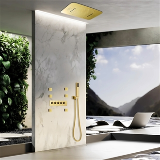 Fontana Geneva Square Ceiling Mount Rainfall Waterfall LED Musical Thermostatic Bathroom Shower Head with Body Jets and Hand Shower Phone Controlled