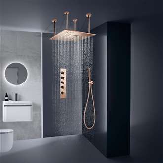 Fontana Rose Gold 24 Inch Shower Head  Ceiling Mount With Shower Arm 4 Dial Thermostatic Control Mixing Valve & Handheld Shower Set