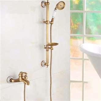 Fontana Sassari Wall Mount Antique Brushed Gold Shower Set With Soap Dish