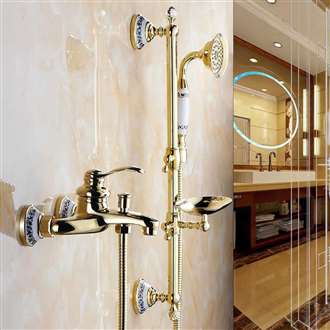 FontanaShowersï¿½ Sassari Wall Mount Gold Brass Shower Set With Soap Dish