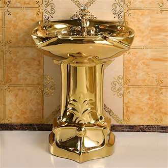 Fontana Cascina Polished  Gold Ceramic Pedestal Sink With Faucet