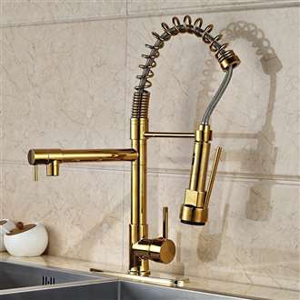 Venezuela Gold Finish Kitchen Sink Faucet with Pull Down Faucet