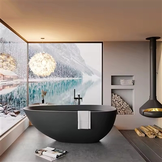 Fontana Belfort Dark Grey Artificial Stone Soaking Modern Bathtub